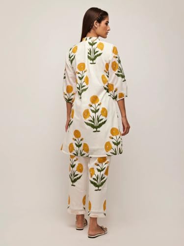 Leriya Fashion Women's Anarkali Floral Printed Rayon Kurta Pant Set | V-Neck Straight Kurti with 3/4 Sleeves | Co ord Set For Women Stylish | Kurtis