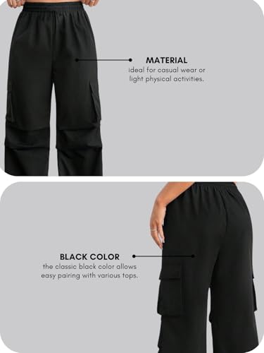 GRECIILOOKS High Waist Cotton Trousers for Women – Flared Parachute Pants with Side Pockets | Casual Travel Cargo Pants