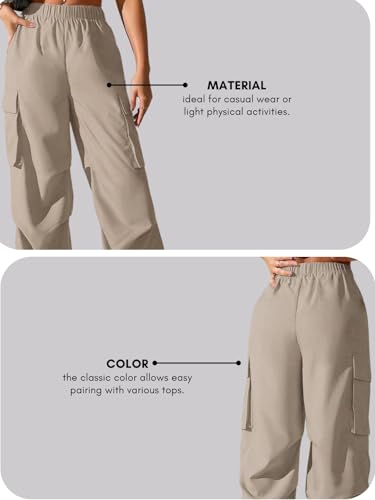 GRECIILOOKS High Waist Cotton Trousers for Women – Flared Parachute Pants with Side Pockets | Casual Travel Cargo Pants