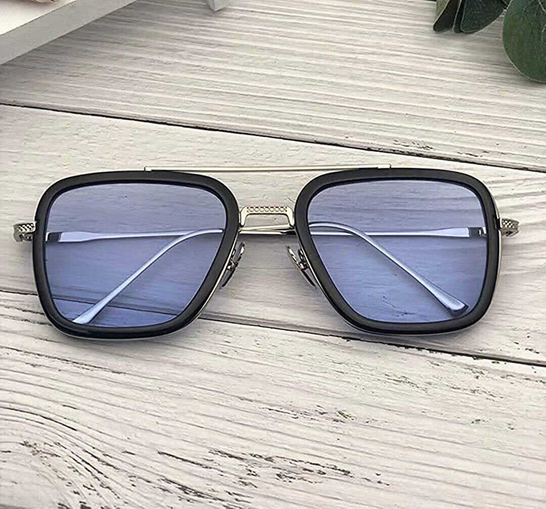 MEN'S Blue Silver Retro Square Sunglasses