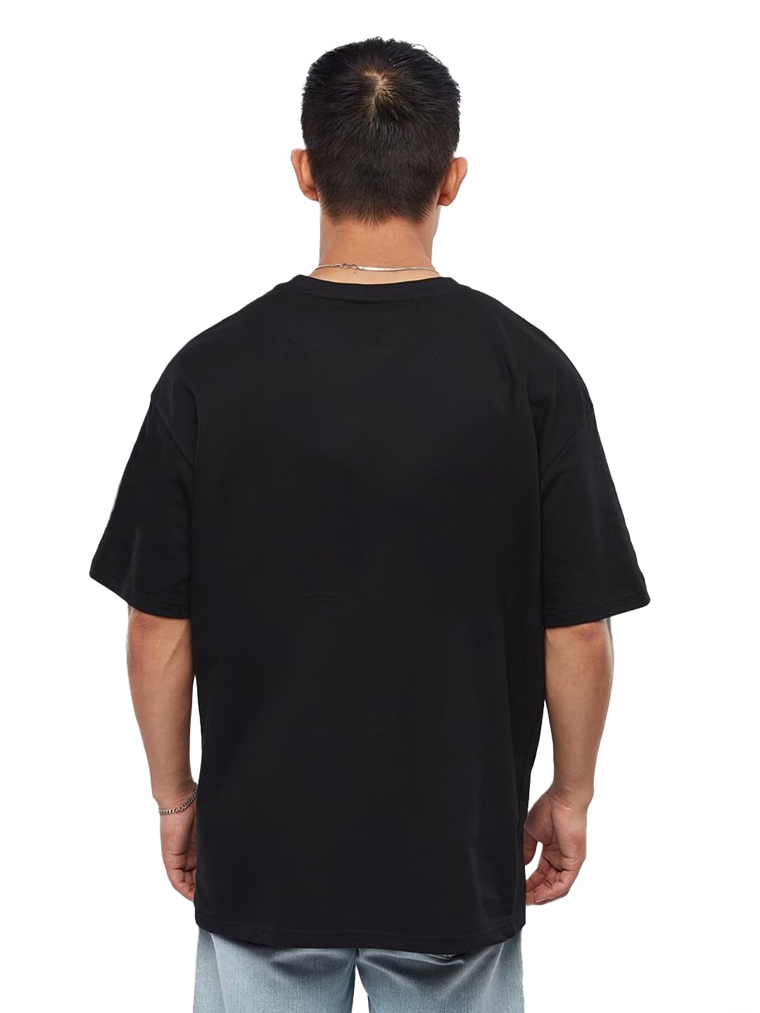 LEOTUDE Man Cotton Blend Graphic Print Round Neck Half Sleeve Drop Shoulder Oversized T Shirt (Color Navy Blue)