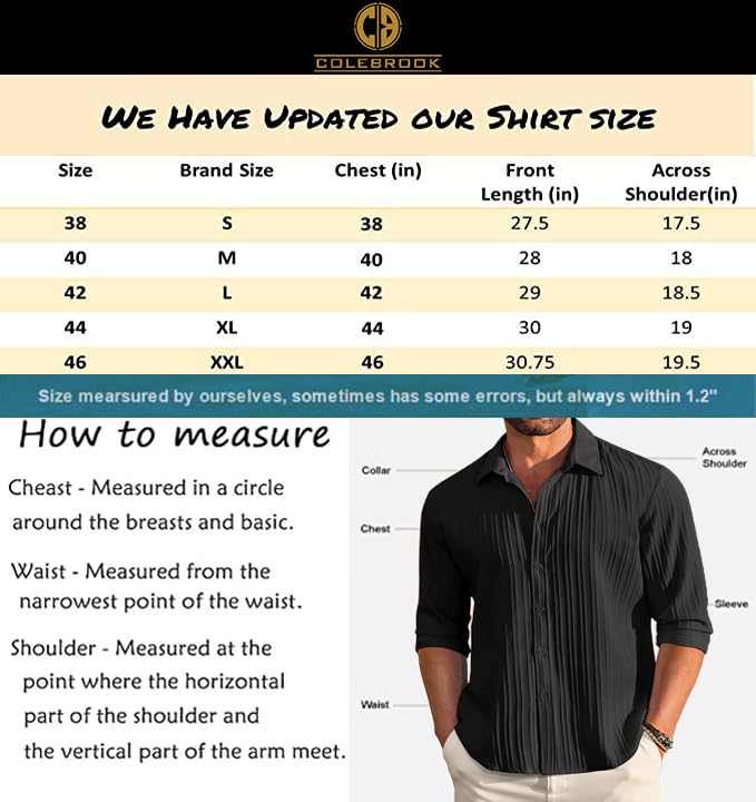CB-COLEBROOK Men's Casual Button Down Shirts Long Sleeve Linen Shirt Fashion Textured Beach Summer Shirts |