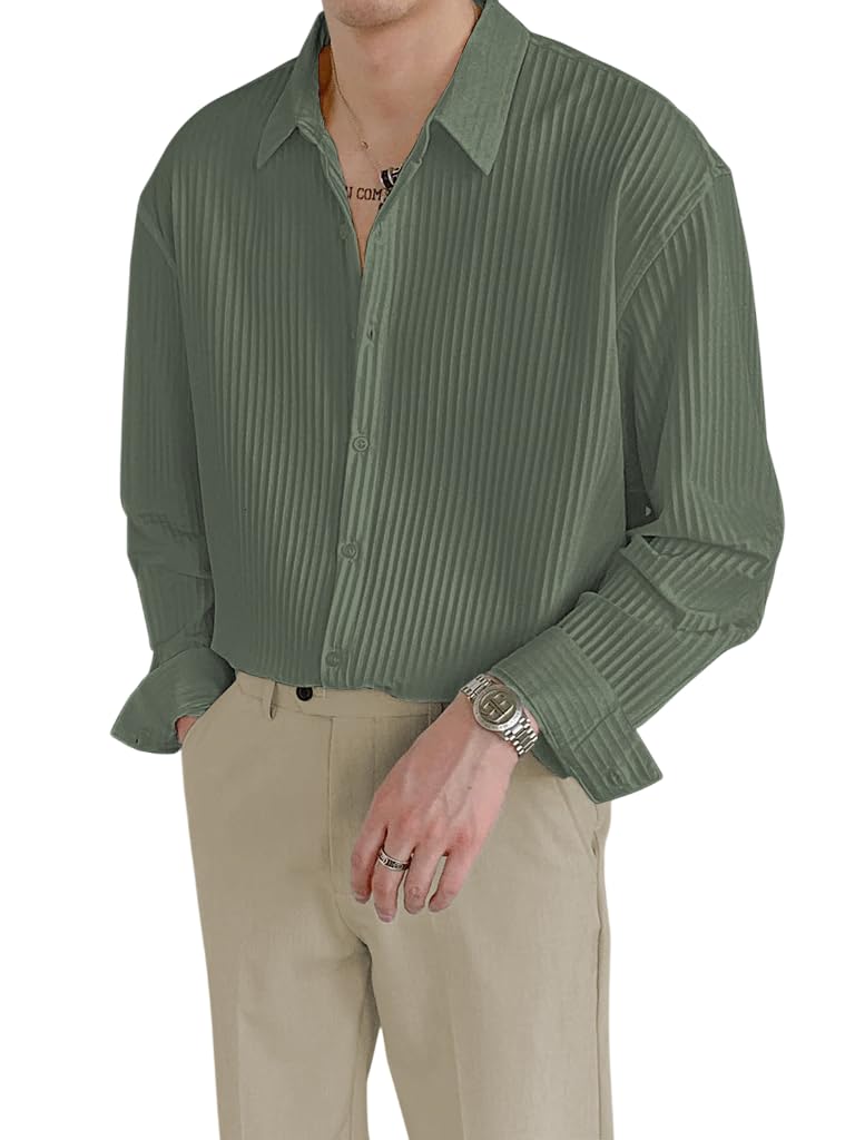 GRECIILOOKS Men's Formal Button Down Shirt – Slim Fit Polycotton Shirt|Textured Full Sleeve| (Available in Combo Pack of 2)