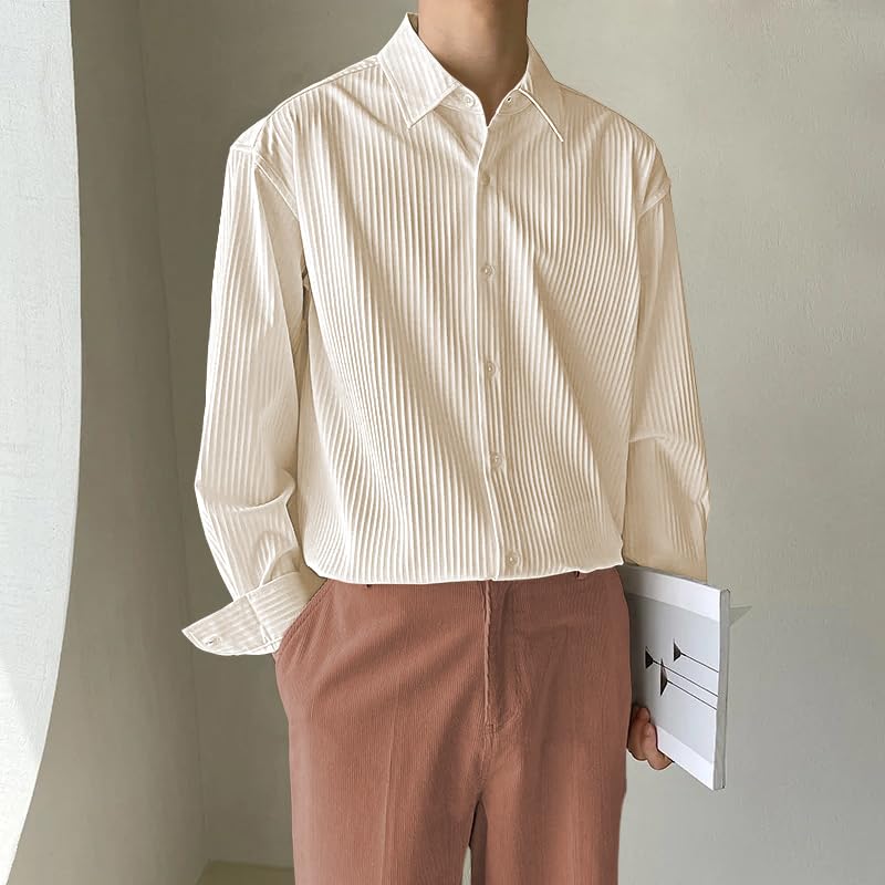 GRECIILOOKS Men's Formal Button Down Shirt – Slim Fit Polycotton Shirt|Textured Full Sleeve| (Available in Combo Pack of 2)