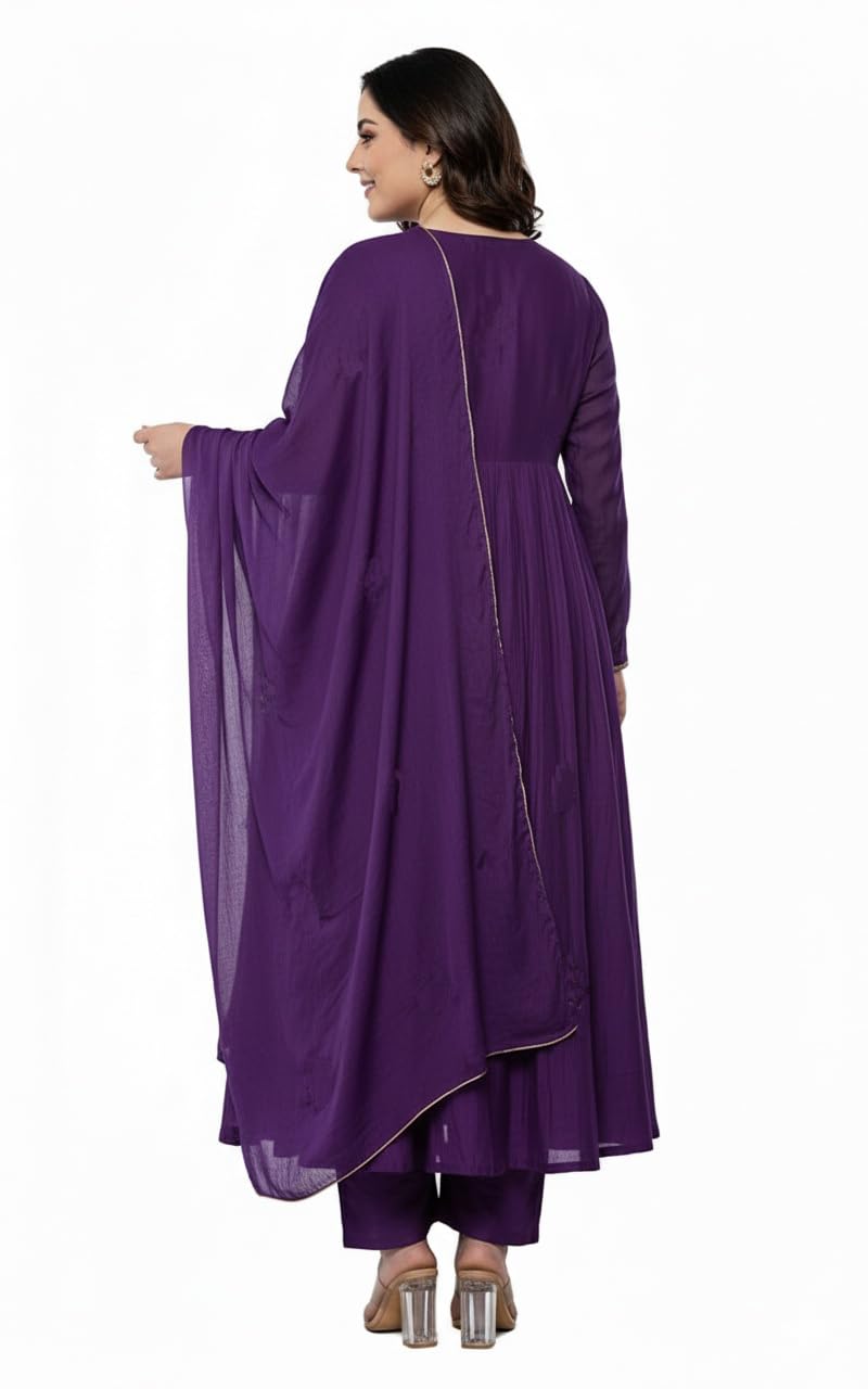 KLOSIA Women Embroidery Solid Anarkali Kurta and Pant Set with Dupatta