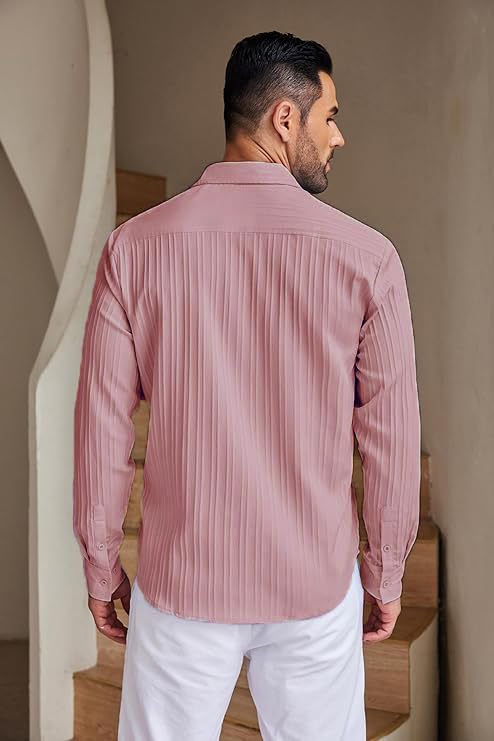 CB-COLEBROOK Men's Casual Button Down Shirts Long Sleeve Linen Shirt Fashion Textured Beach Summer Shirts |