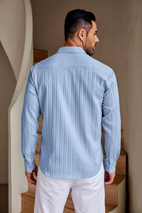 CB-COLEBROOK Men's Casual Button Down Shirts Long Sleeve Linen Shirt Fashion Textured Beach Summer Shirts |