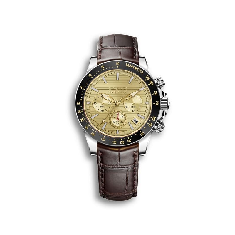 BRUNO MILANO Elegant Masterpiece Chronograph Movement with Croco Leather Band & metallic band Watch for Men