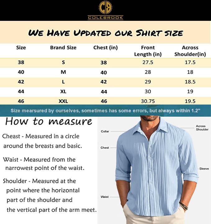 CB-COLEBROOK Men's Casual Button Down Shirts Long Sleeve Linen Shirt Fashion Textured Beach Summer Shirts |