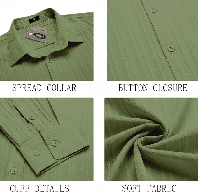 CB-COLEBROOK Men's Casual Button Down Shirts Long Sleeve Linen Shirt Fashion Textured Beach Summer Shirts |