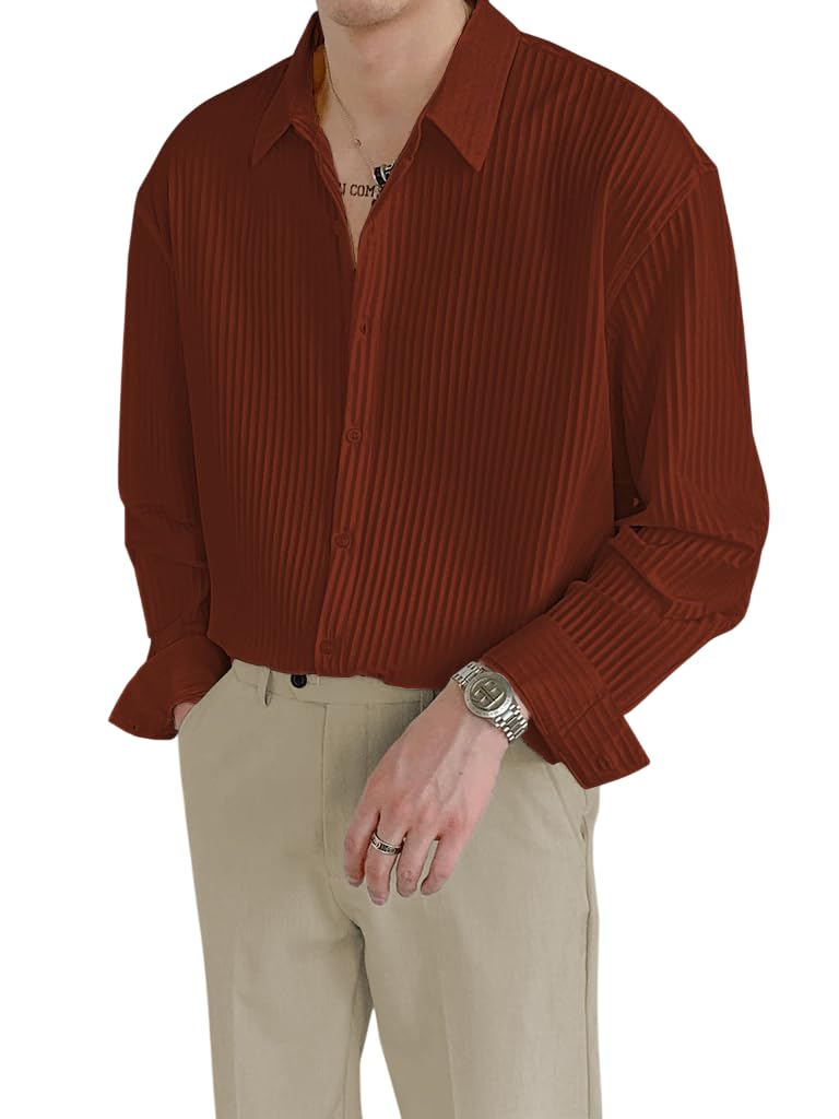 GRECIILOOKS Men's Formal Button Down Shirt – Slim Fit Polycotton Shirt|Textured Full Sleeve| (Available in Combo Pack of 2)