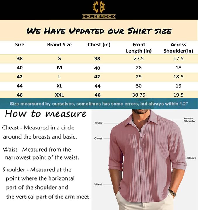 CB-COLEBROOK Men's Casual Button Down Shirts Long Sleeve Linen Shirt Fashion Textured Beach Summer Shirts |