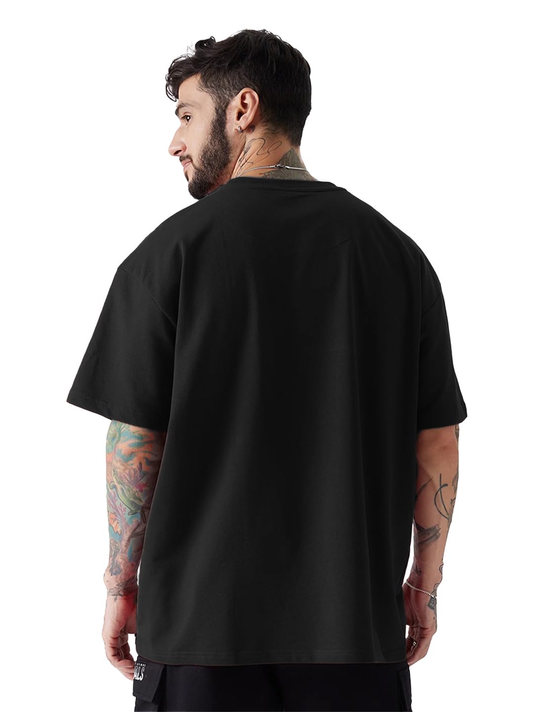 LEOTUDE Classy Half Sleeve Cottonblend Printed Round Neck Drop Shoulder Oversized Tshirt for Man