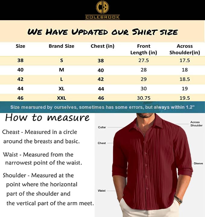 CB-COLEBROOK Men's Casual Button Down Shirts Long Sleeve Linen Shirt Fashion Textured Beach Summer Shirts |