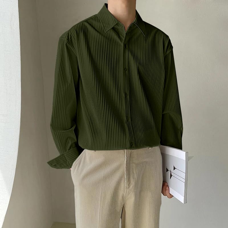 GRECIILOOKS Men's Formal Button Down Shirt – Slim Fit Polycotton Shirt|Textured Full Sleeve| (Available in Combo Pack of 2)