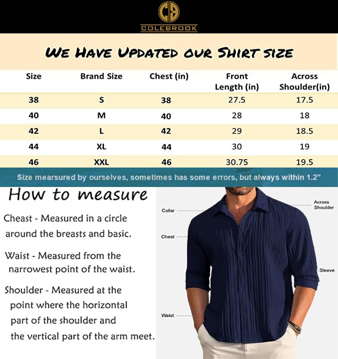 CB-COLEBROOK Men's Casual Button Down Shirts Long Sleeve Linen Shirt Fashion Textured Beach Summer Shirts |