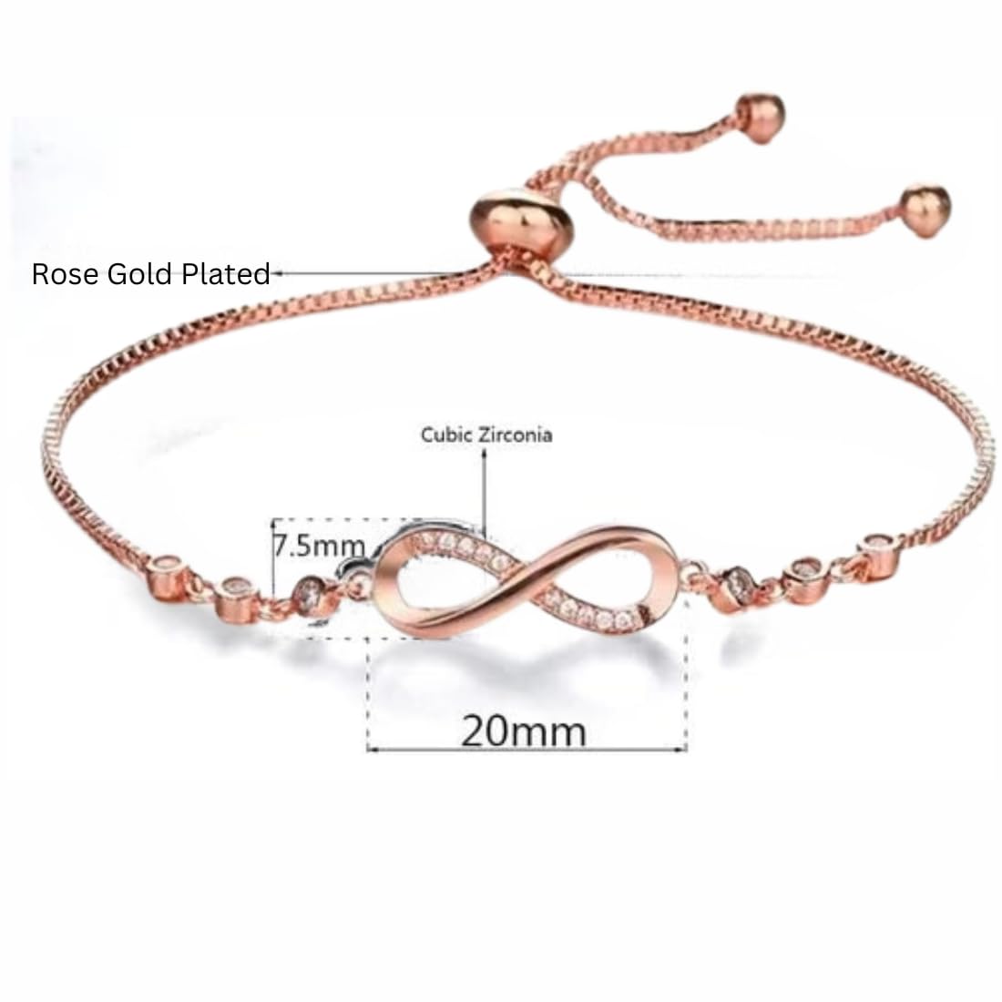 Nilu's Collection Infinity Shape Cubic Zirconia Diamond Bracelet for Women & Girls, Jewelry for Gift, Adjustable Charm Bracelet