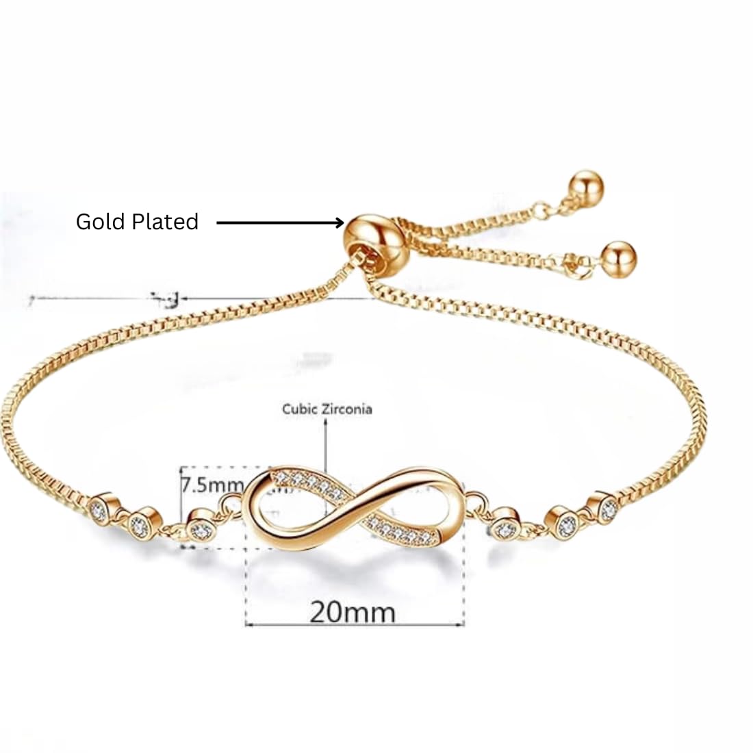 Nilu's Collection Infinity Shape Cubic Zirconia Diamond Bracelet for Women & Girls, Jewelry for Gift, Adjustable Charm Bracelet