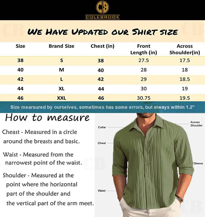 CB-COLEBROOK Men's Casual Button Down Shirts Long Sleeve Linen Shirt Fashion Textured Beach Summer Shirts |