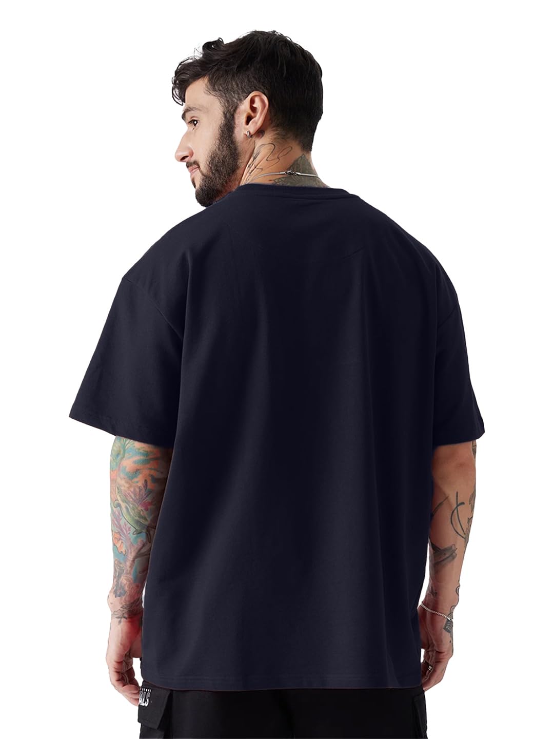 LEOTUDE Classy Half Sleeve Cottonblend Printed Round Neck Drop Shoulder Oversized Tshirt for Man