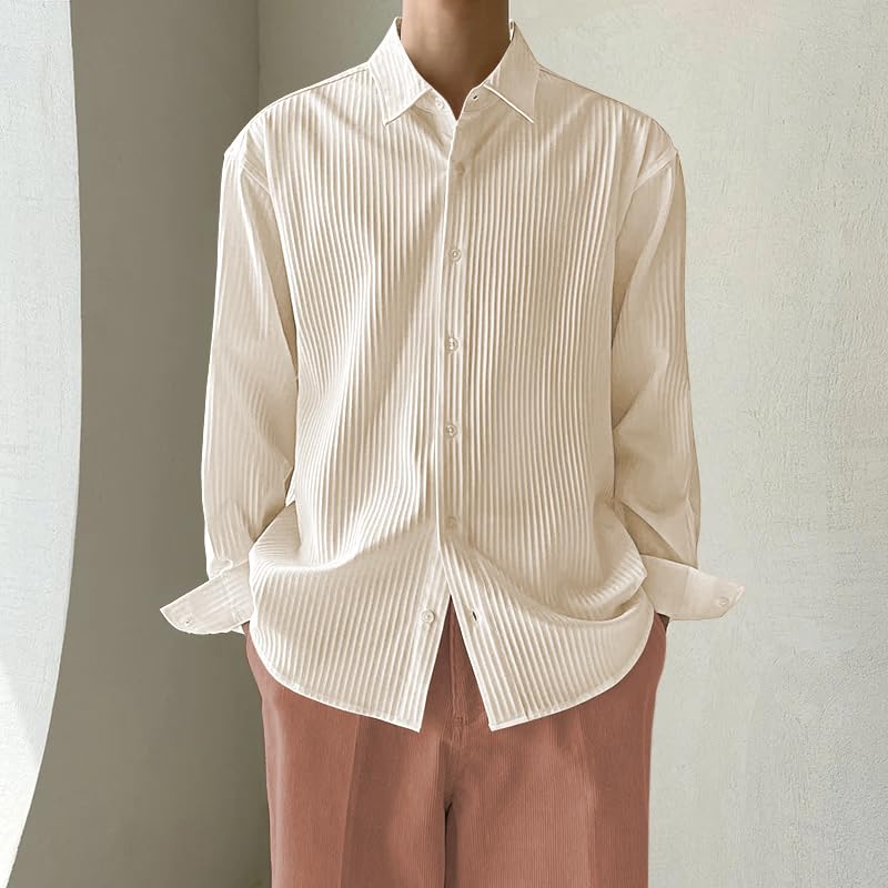 GRECIILOOKS Men's Formal Button Down Shirt – Slim Fit Polycotton Shirt|Textured Full Sleeve| (Available in Combo Pack of 2)