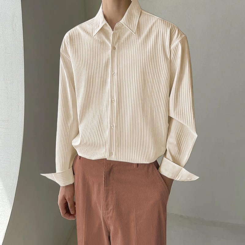 GRECIILOOKS Men's Formal Button Down Shirt – Slim Fit Polycotton Shirt|Textured Full Sleeve| (Available in Combo Pack of 2)