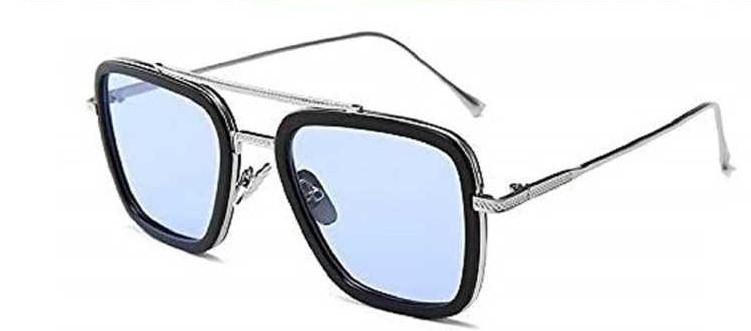 MEN'S Blue Silver Retro Square Sunglasses