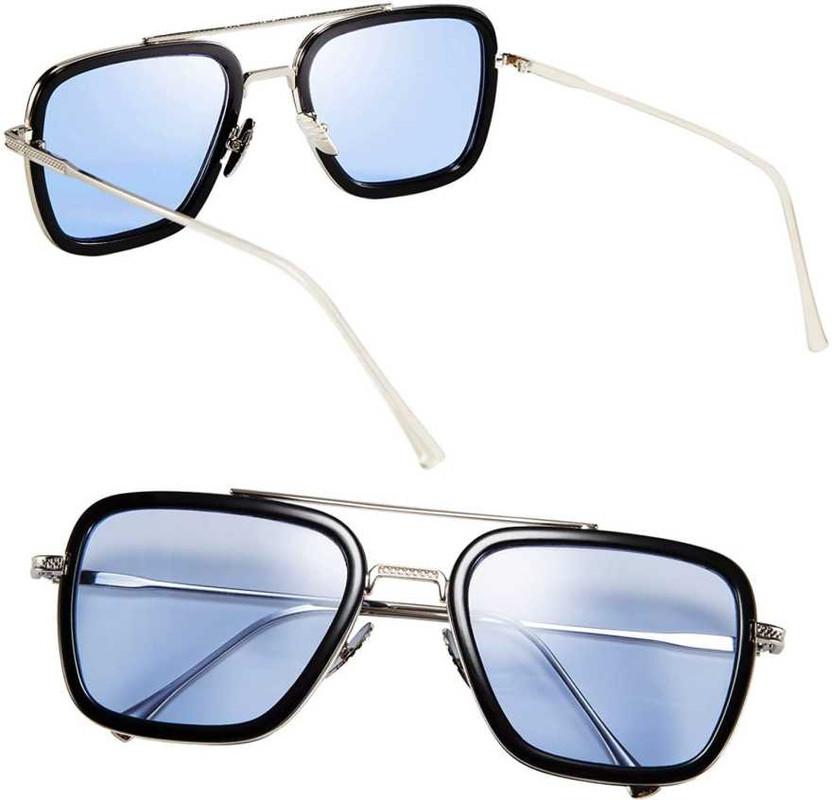 MEN'S Blue Silver Retro Square Sunglasses