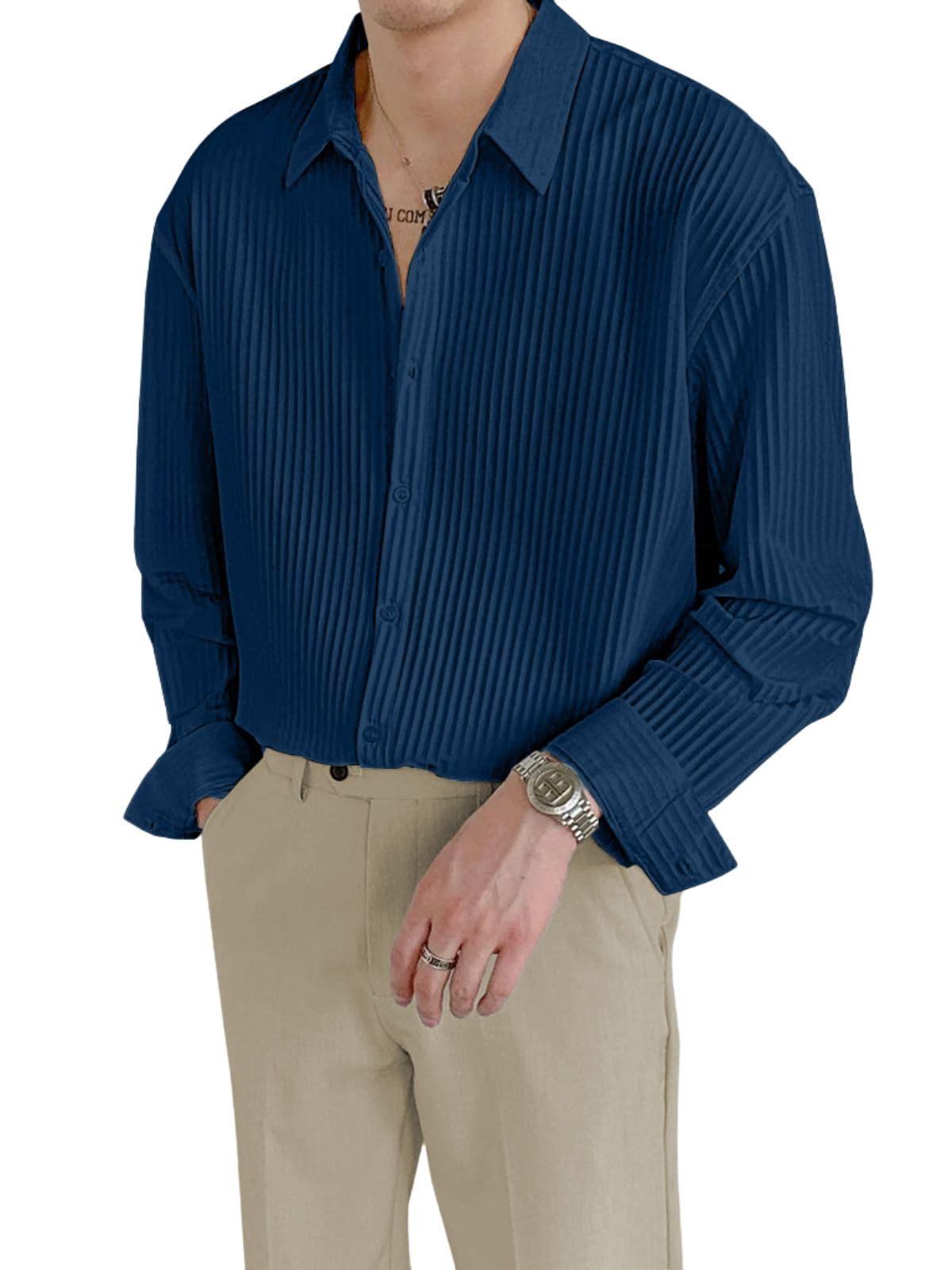 GRECIILOOKS Men's Formal Button Down Shirt – Slim Fit Polycotton Shirt|Textured Full Sleeve| (Available in Combo Pack of 2)