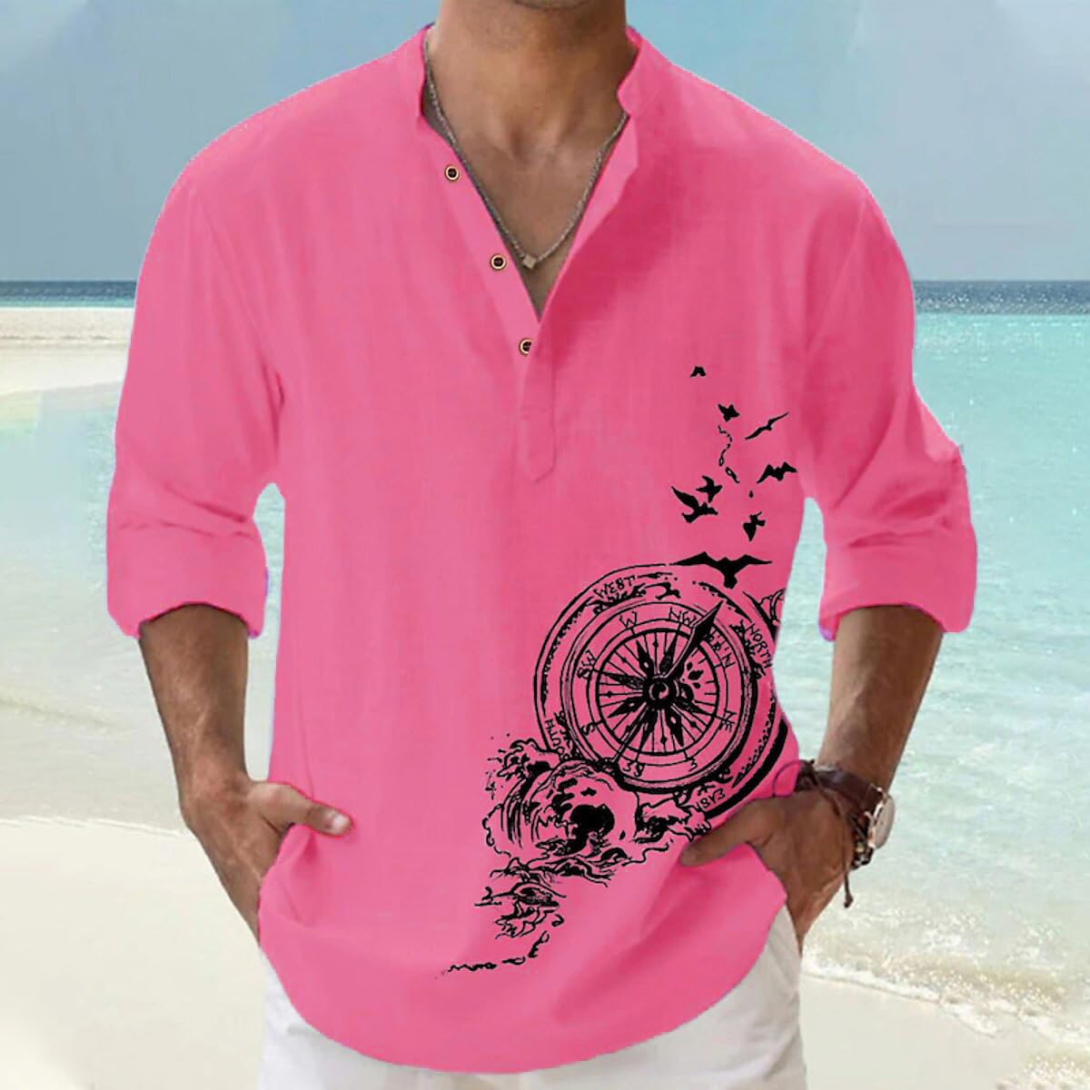 DEELMO Men's Cotton Blend Mandarin Collar Self One Design Full Sleeve Casual Short Kurta