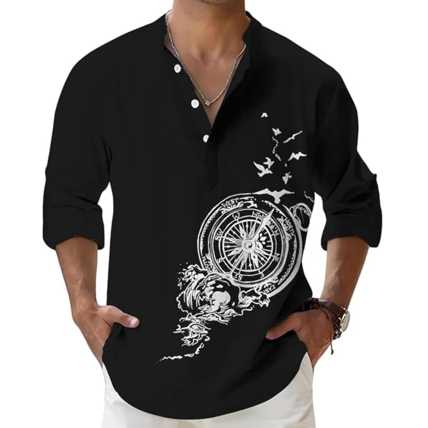 DEELMO Men's Cotton Blend Mandarin Collar Self One Design Full Sleeve Casual Short Kurta