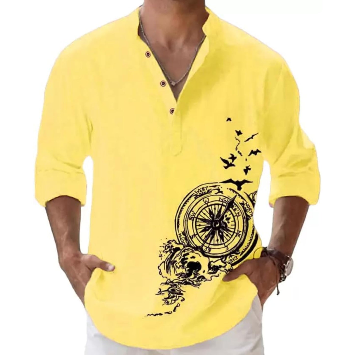 DEELMO Men's Cotton Blend Mandarin Collar Self One Design Full Sleeve Casual Short Kurta