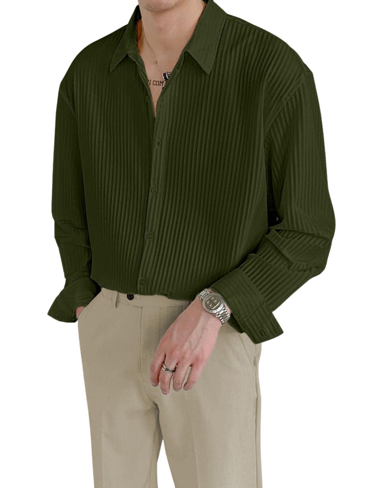 GRECIILOOKS Men's Formal Button Down Shirt – Slim Fit Polycotton Shirt|Textured Full Sleeve| (Available in Combo Pack of 2)