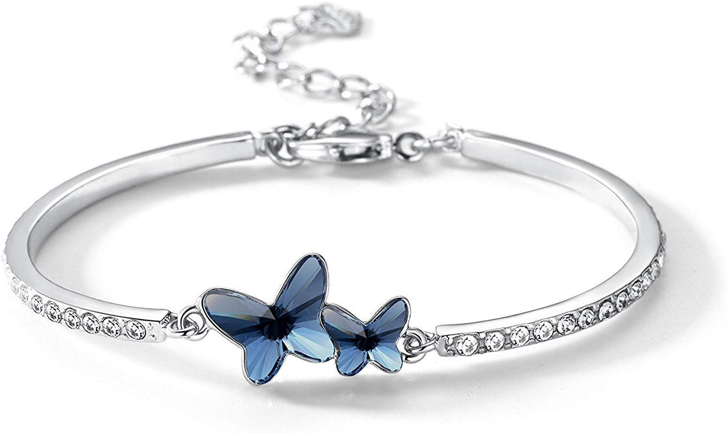 Women Blue Stylish Crystal Silver Plated Platinum Plated Cubic Zirconia Charm Bracelet