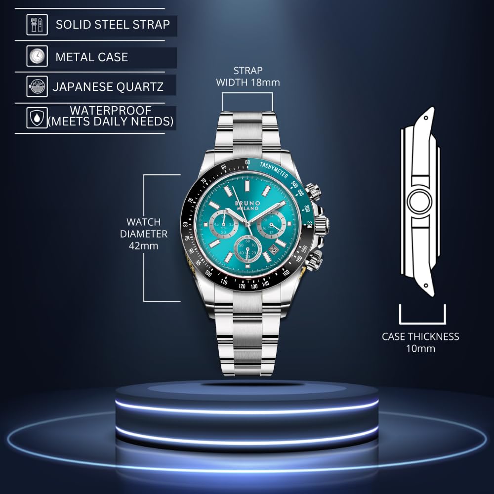 BRUNO MILANO Elegant Masterpiece Chronograph Movement with Croco Leather Band & metallic band Watch for Men