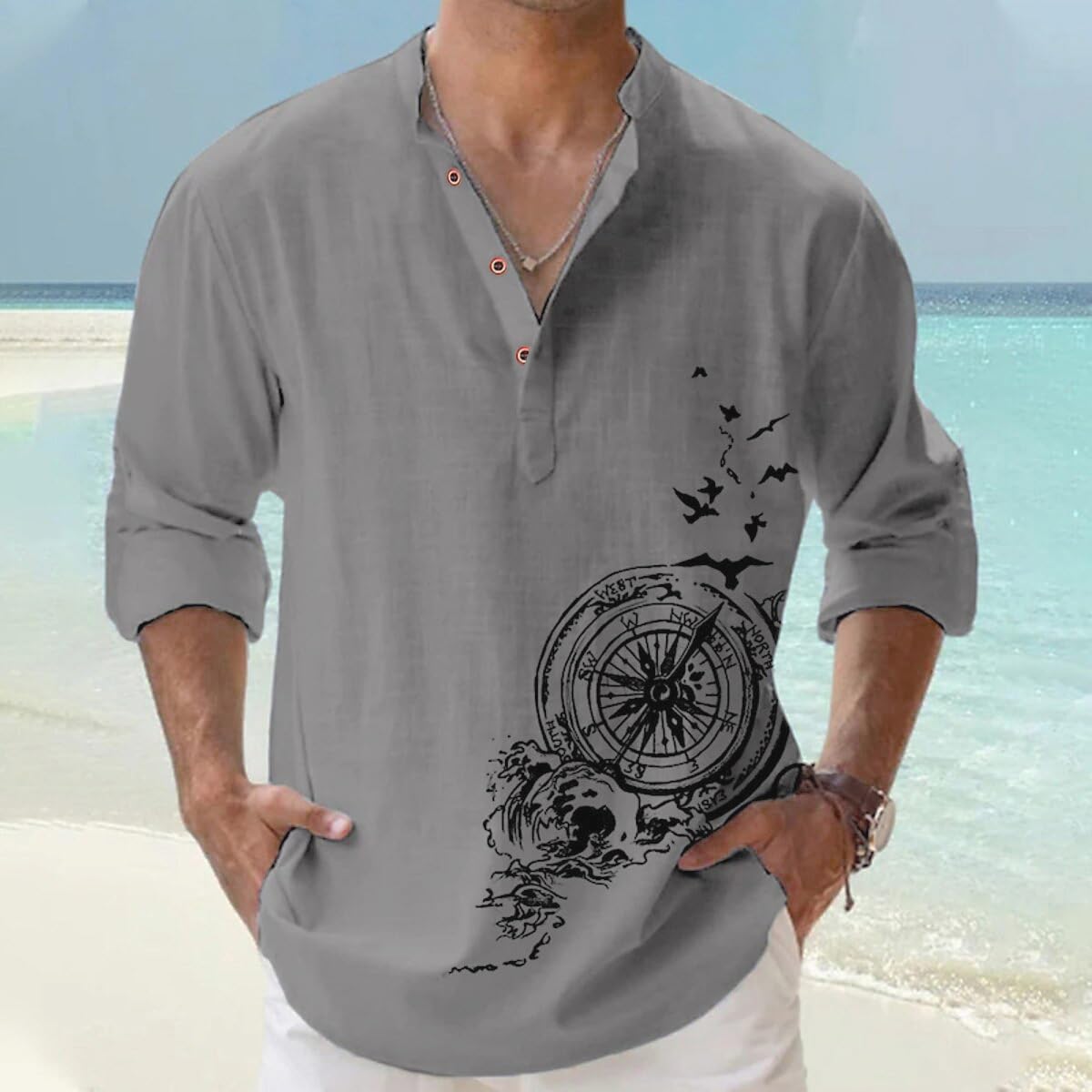 DEELMO Men's Cotton Blend Mandarin Collar Self One Design Full Sleeve Casual Short Kurta