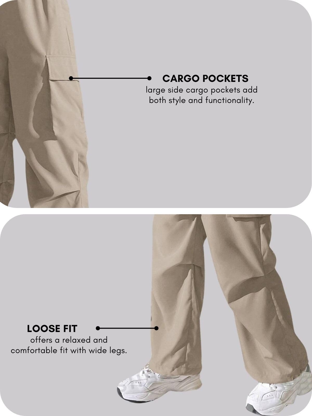 GRECIILOOKS High Waist Cotton Trousers for Women – Flared Parachute Pants with Side Pockets | Casual Travel Cargo Pants