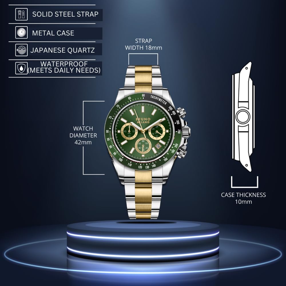 BRUNO MILANO Elegant Masterpiece Chronograph Movement with Croco Leather Band & metallic band Watch for Men