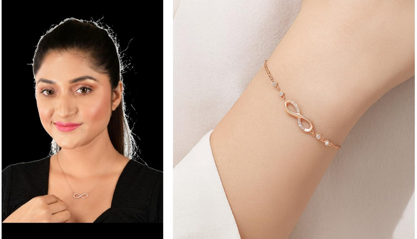 Nilu's Collection Infinity Shape Cubic Zirconia Diamond Bracelet for Women & Girls, Jewelry for Gift, Adjustable Charm Bracelet