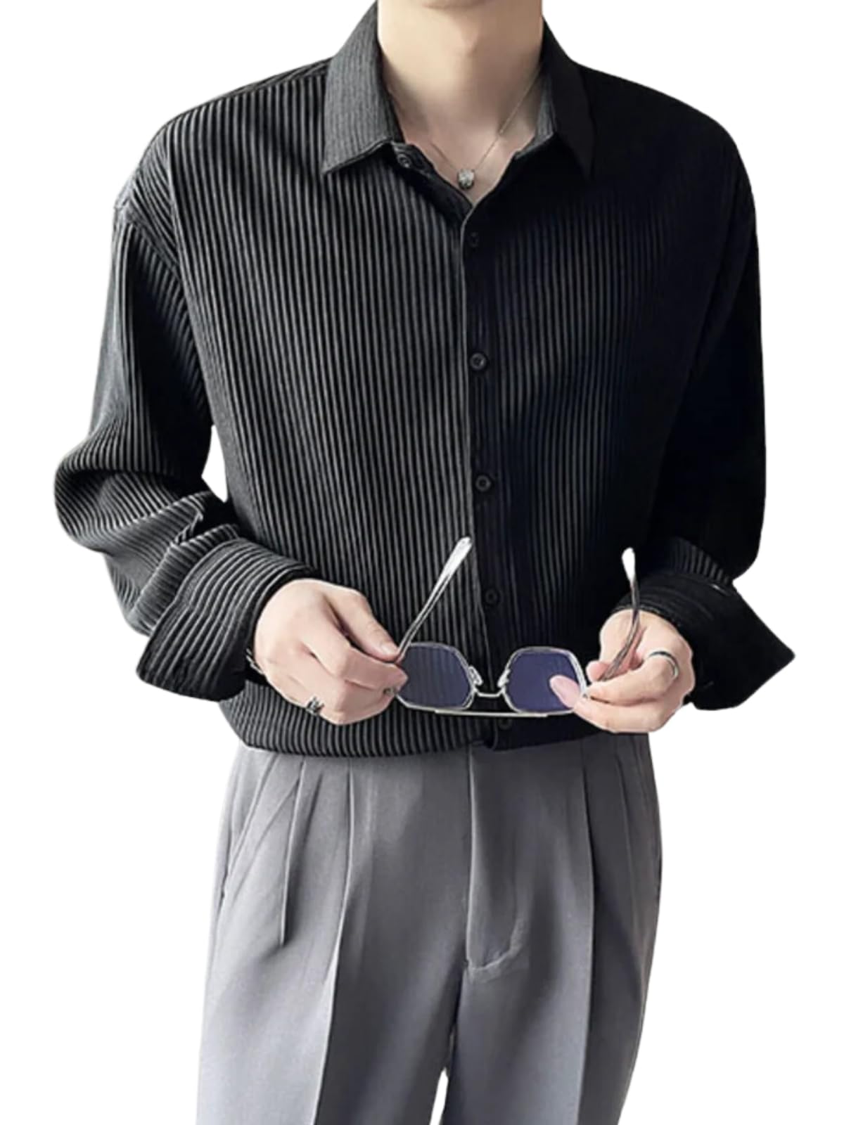 GRECIILOOKS Men's Formal Button Down Shirt – Slim Fit Polycotton Shirt|Textured Full Sleeve| (Available in Combo Pack of 2)