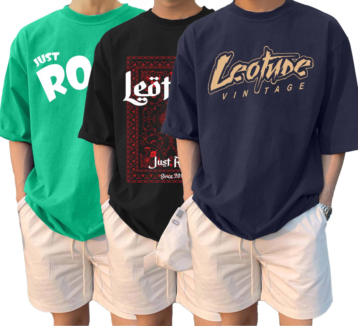 LEOTUDE Man Cotton Blend Graphic Print Round Neck Half Sleeve Drop Shoulder Oversized T Shirt (Color Navy Blue)