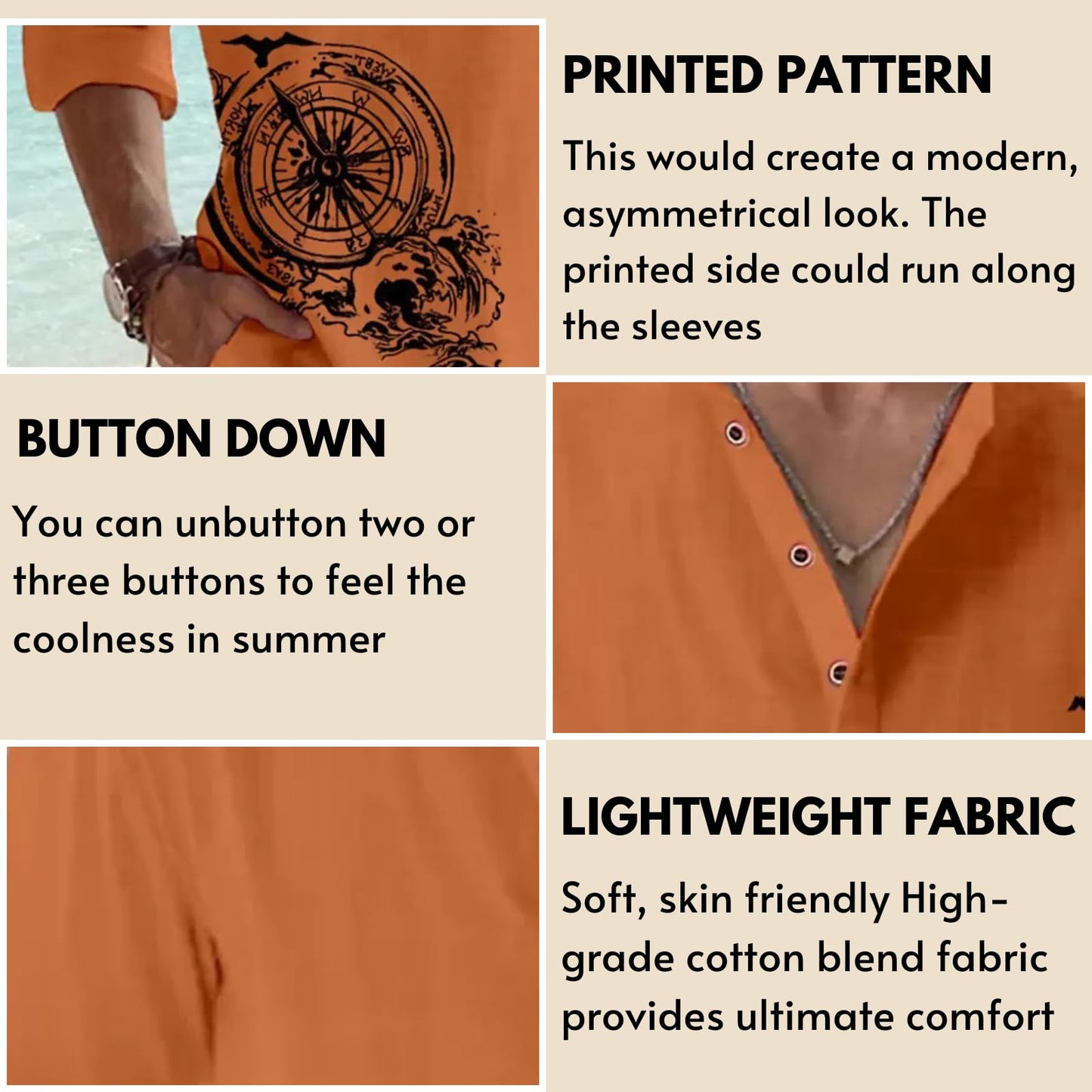 DEELMO Men's Cotton Blend Mandarin Collar Self One Design Full Sleeve Casual Short Kurta