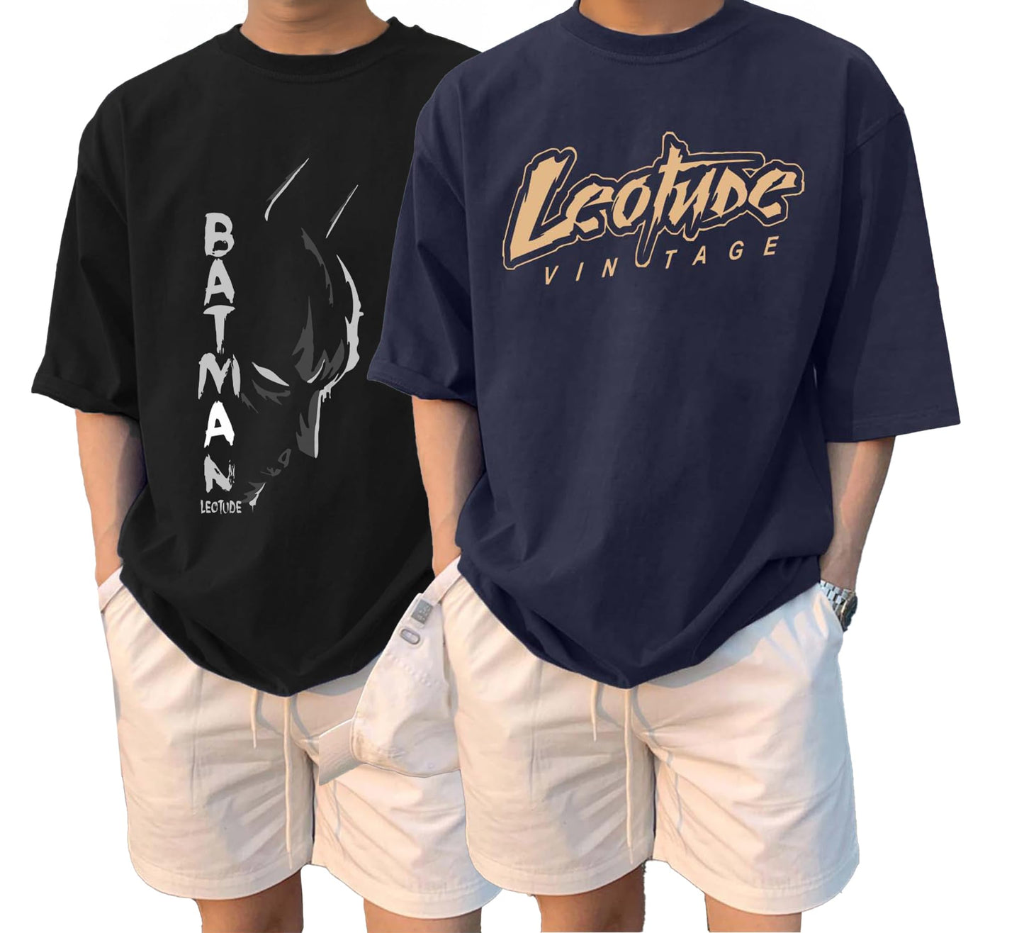 LEOTUDE Classy Half Sleeve Cottonblend Printed Round Neck Drop Shoulder Oversized Tshirt for Man