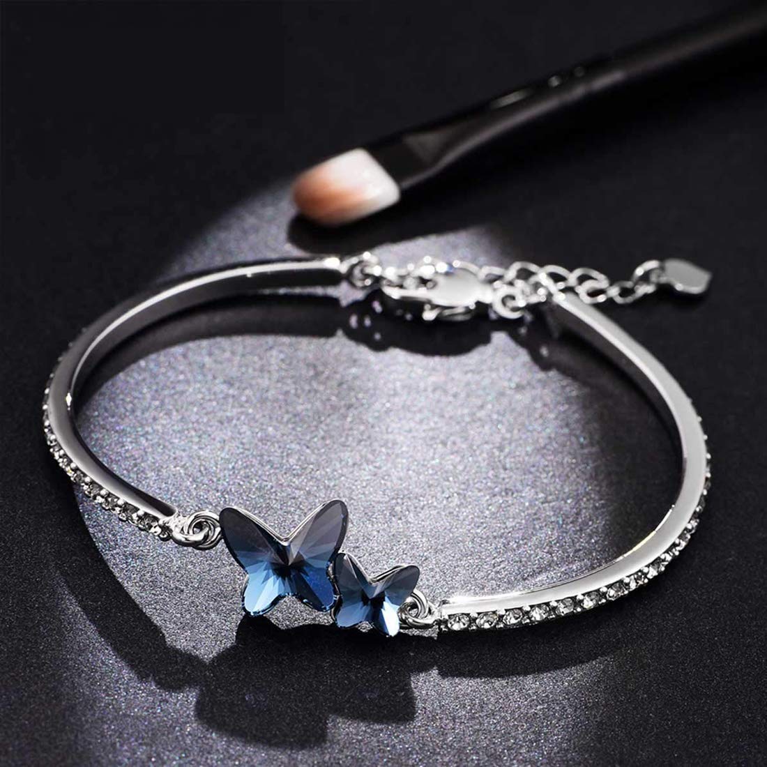Women Blue Stylish Crystal Silver Plated Platinum Plated Cubic Zirconia Charm Bracelet