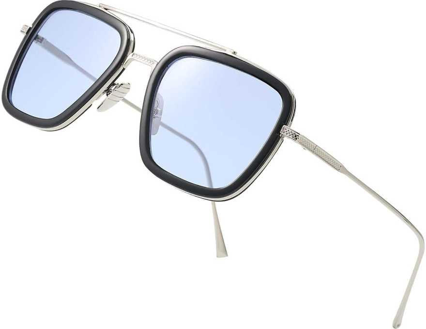 MEN'S Blue Silver Retro Square Sunglasses