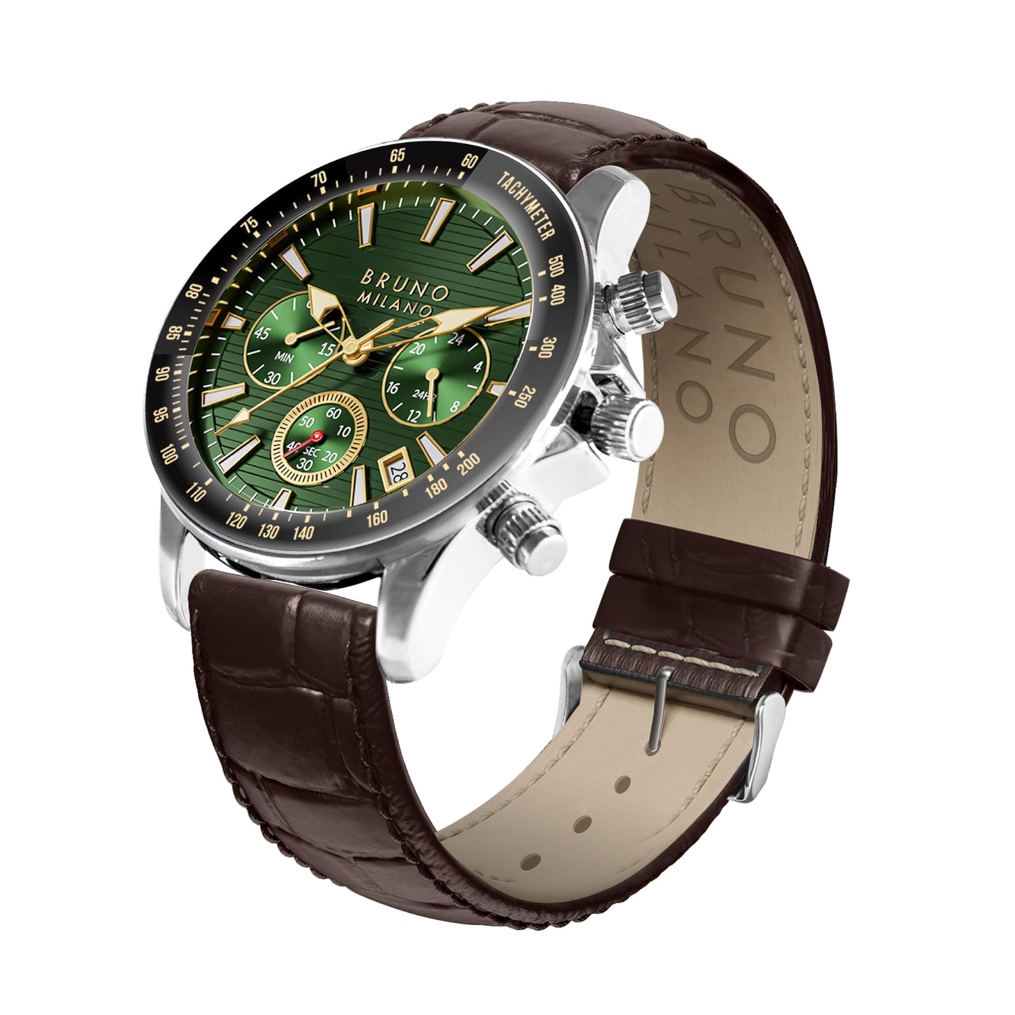 BRUNO MILANO Elegant Masterpiece Chronograph Movement with Croco Leather Band & metallic band Watch for Men