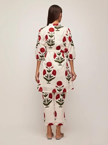 Leriya Fashion Women's Anarkali Floral Printed Rayon Kurta Pant Set | V-Neck Straight Kurti with 3/4 Sleeves | Co ord Set For Women Stylish | Kurtis