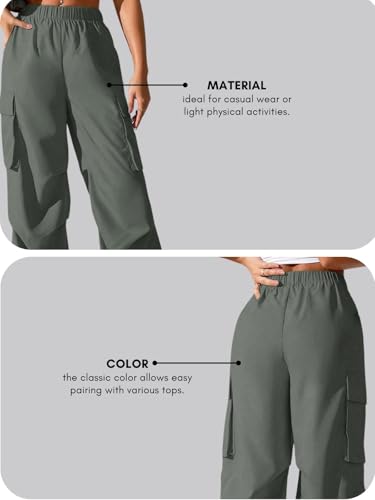 GRECIILOOKS High Waist Cotton Trousers for Women – Flared Parachute Pants with Side Pockets | Casual Travel Cargo Pants