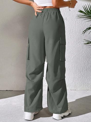 GRECIILOOKS High Waist Cotton Trousers for Women – Flared Parachute Pants with Side Pockets | Casual Travel Cargo Pants