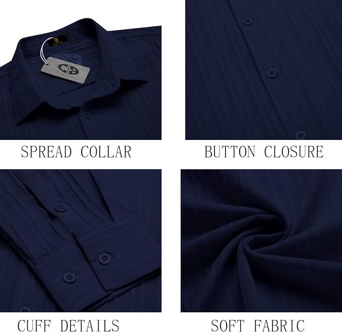 CB-COLEBROOK Men's Casual Button Down Shirts Long Sleeve Linen Shirt Fashion Textured Beach Summer Shirts |